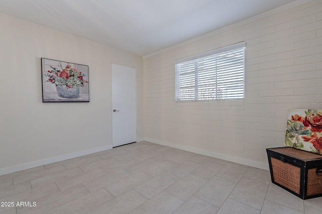 tiled empty room with brick wall