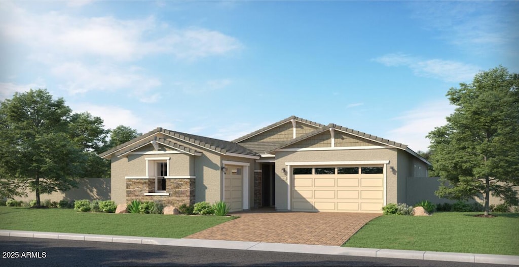 craftsman house with a garage and a front yard