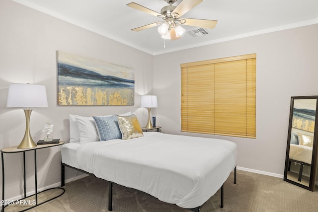 4111 S Dewdrop Ct, Gilbert, AZ 85297 - bedroom with carpet floors, ceiling fan, and crown molding