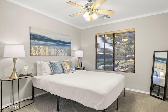 4111 S Dewdrop Ct, Gilbert, AZ 85297 - carpeted bedroom with ornamental molding and ceiling fan