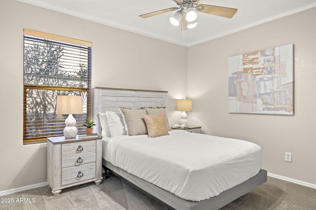 4111 S Dewdrop Ct, Gilbert, AZ 85297 - bedroom featuring carpet, crown molding, and a ceiling fan