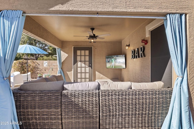 4111 S Dewdrop Ct, Gilbert, AZ 85297 - view of patio / terrace featuring an outdoor living space and a ceiling fan