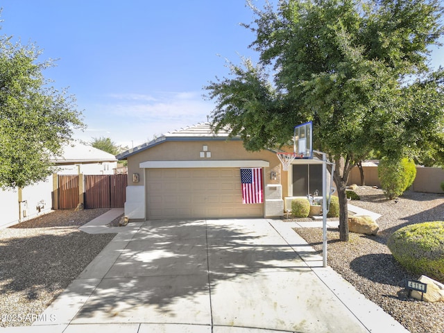 4111 S Dewdrop Ct, Gilbert, AZ 85297 - obstructed view of property with an attached garage, stucco siding, and driveway