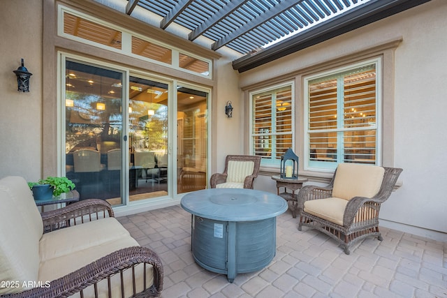 view of patio featuring a pergola