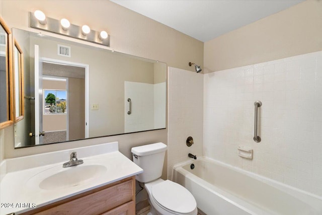 full bathroom with vanity, toilet, and shower / bathtub combination