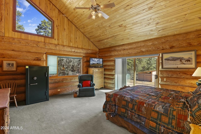 703 N Chaparral Pines Dr, Payson, AZ 85541 - carpeted bedroom with wooden ceiling, high vaulted ceiling, and access to exterior