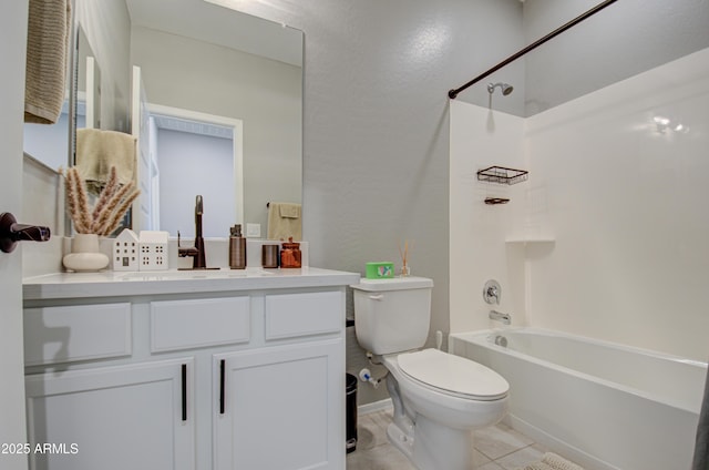 full bathroom featuring toilet, tile patterned flooring, shower / washtub combination, and vanity