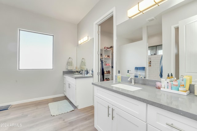 bathroom featuring hardwood / wood-style flooring and vanity