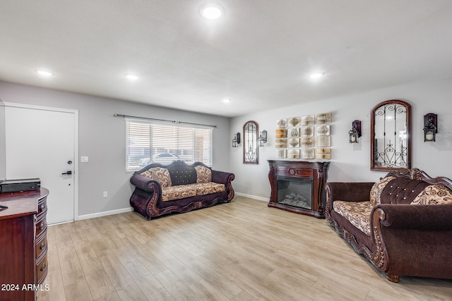 living room with light hardwood / wood-style flooring