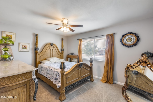 bedroom featuring ceiling fan and carpet flooring