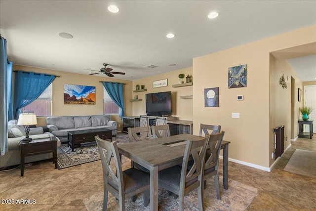 3936 E Narrowleaf Dr, Gilbert, AZ 85298 - dining area featuring ceiling fan, recessed lighting, and light tile patterned floors