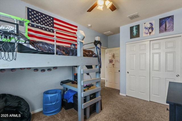 3936 E Narrowleaf Dr, Gilbert, AZ 85298 - carpeted bedroom with a closet, a ceiling fan, and baseboards