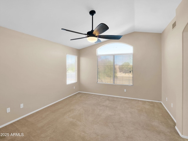 13620 N 82nd Ln, Peoria, AZ 85381 - empty room featuring a ceiling fan, vaulted ceiling, carpet flooring, and baseboards