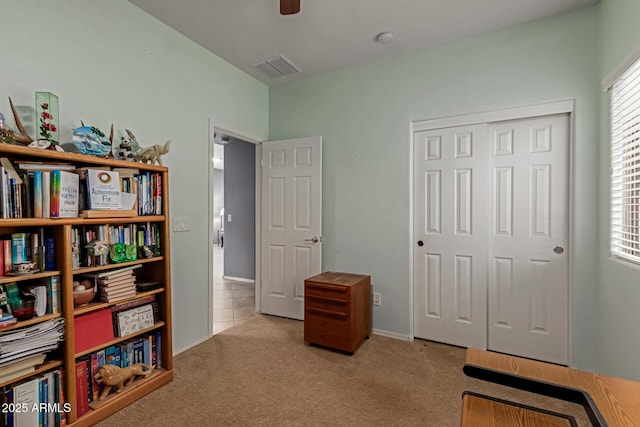 19667 N 260th Ln N, Buckeye, AZ 85396 - interior space with carpet flooring, plenty of natural light, ceiling fan, and baseboards
