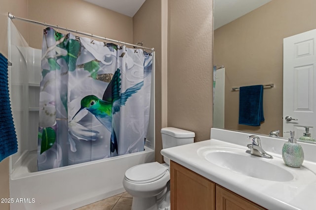 19667 N 260th Ln N, Buckeye, AZ 85396 - bathroom featuring vanity, shower / bath combo, tile patterned flooring, and toilet