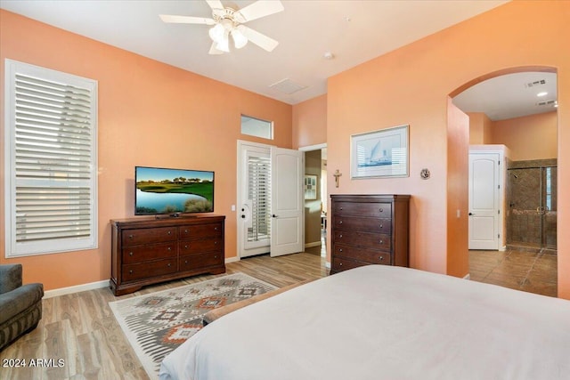 bedroom featuring ceiling fan and light hardwood / wood-style floors