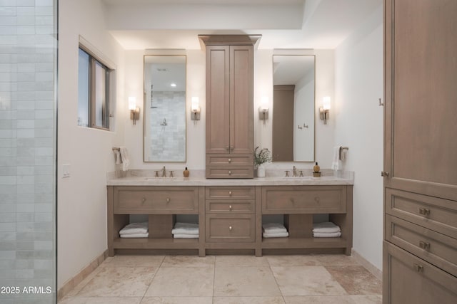 bathroom featuring vanity and walk in shower