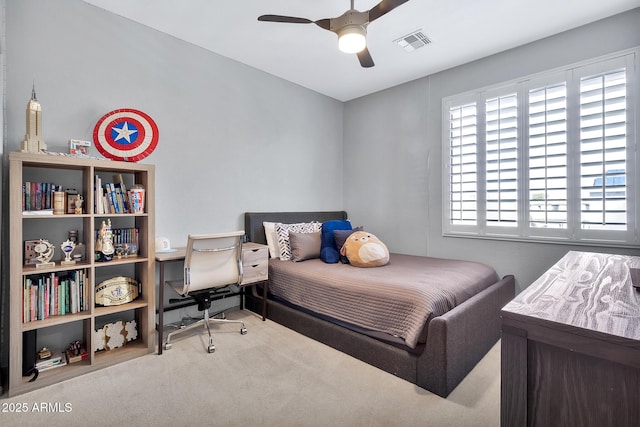 bedroom featuring carpet and ceiling fan