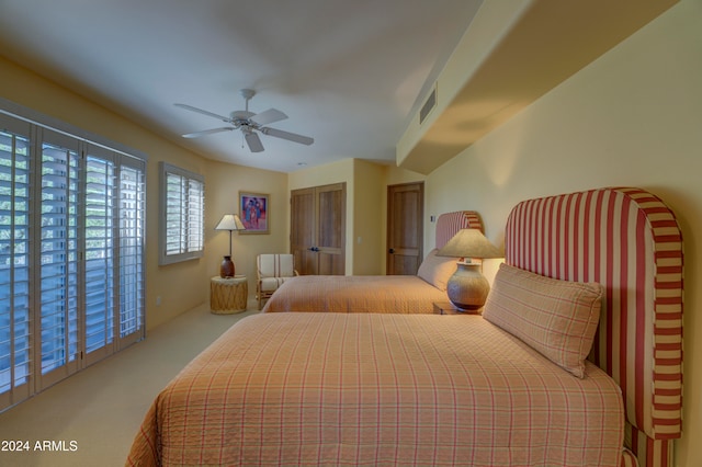 bedroom featuring carpet flooring and ceiling fan