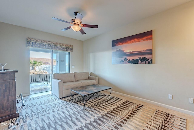 living room with ceiling fan