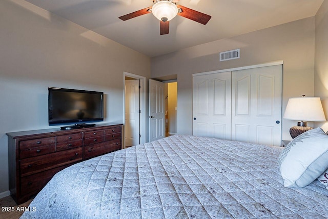 bedroom with a closet and ceiling fan