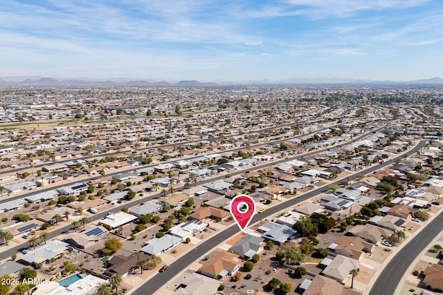 aerial view featuring a residential view and a mountain view