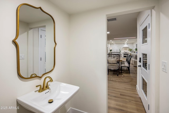 bathroom with hardwood / wood-style flooring and sink