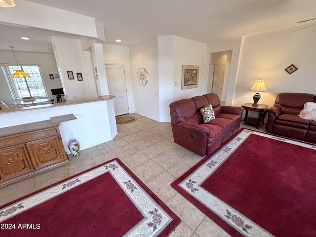 living room with light tile patterned floors