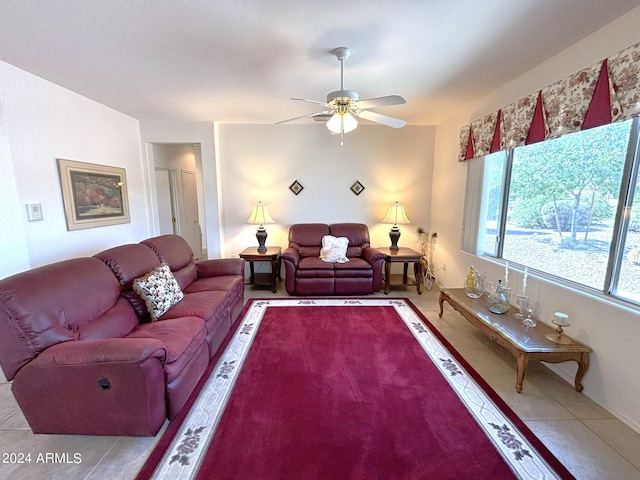 living room with ceiling fan