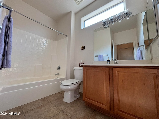 full bathroom with vanity, shower / washtub combination, toilet, and tile patterned flooring