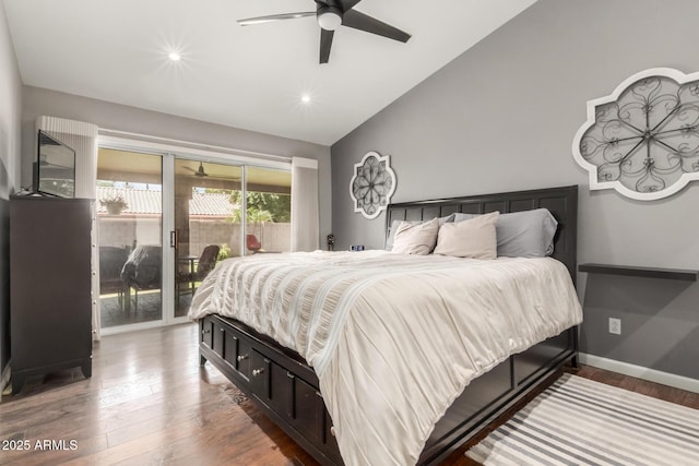 6357 W Potter Dr, Glendale, AZ 85308 - bedroom featuring vaulted ceiling, access to outside, wood finished floors, recessed lighting, and a ceiling fan