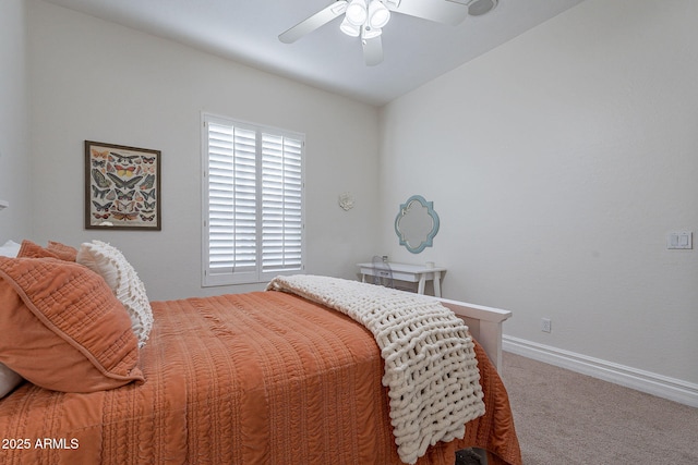 bedroom featuring carpet floors and ceiling fan