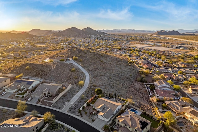 drone / aerial view with a mountain view and a residential view