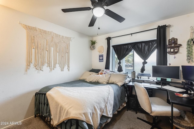 bedroom featuring carpet flooring and ceiling fan