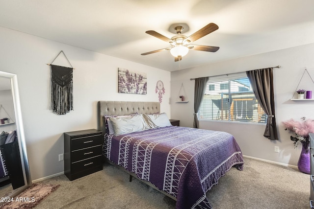 bedroom featuring carpet flooring and ceiling fan