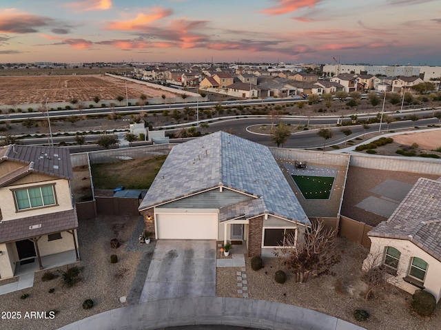 view of aerial view at dusk