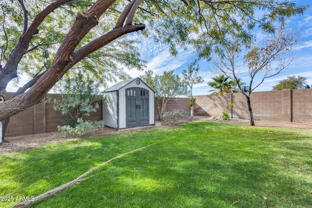 view of yard featuring a shed