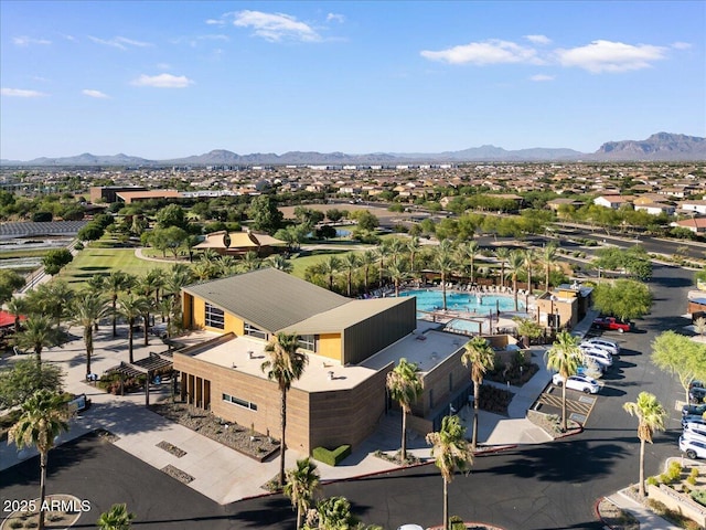 drone / aerial view featuring a mountain view