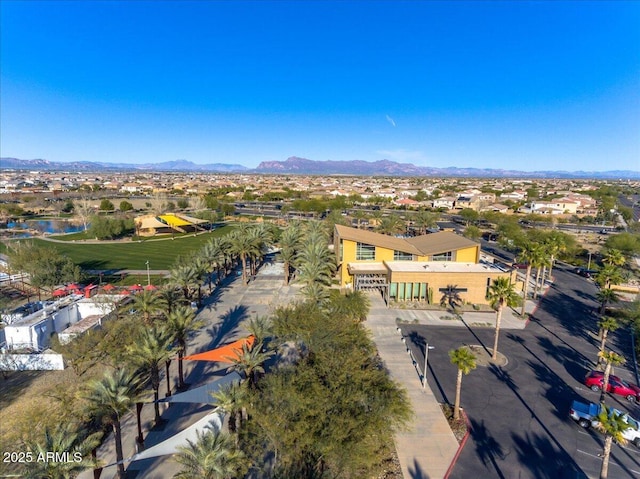 bird's eye view with a mountain view