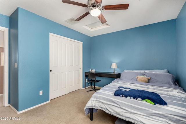 bedroom with carpet floors, baseboards, and visible vents