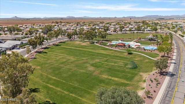birds eye view of property featuring a residential view and a mountain view