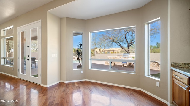 interior space with baseboards, plenty of natural light, and wood finished floors