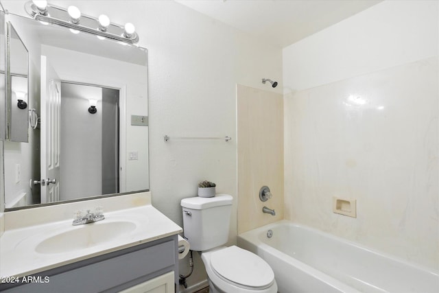 full bathroom with vanity, toilet, and shower / bathtub combination