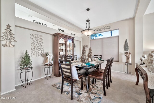 dining space with light carpet