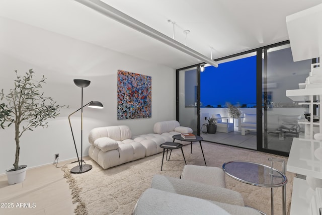 living area with floor to ceiling windows