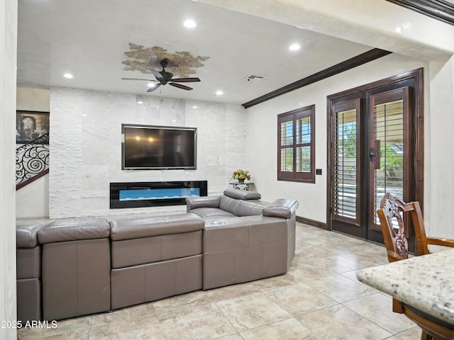 2822 E Constance Way, Phoenix, AZ 85042 - living area with a ceiling fan, recessed lighting, and ornamental molding