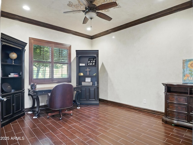 2822 E Constance Way, Phoenix, AZ 85042 - home office featuring ceiling fan and ornamental molding