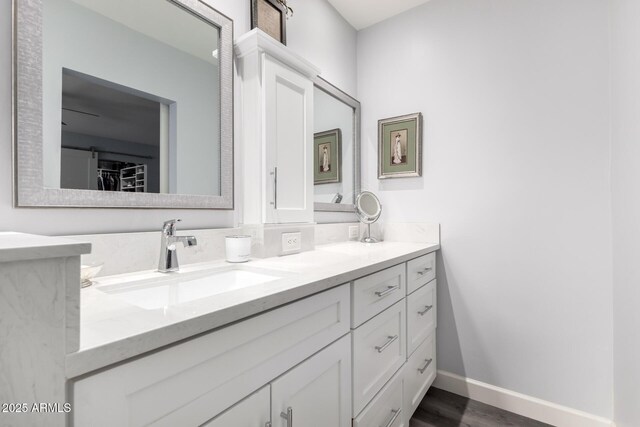 bathroom with vanity and wood-type flooring