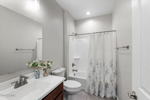 full bathroom with tile patterned flooring, vanity, shower / bath combination with curtain, and toilet