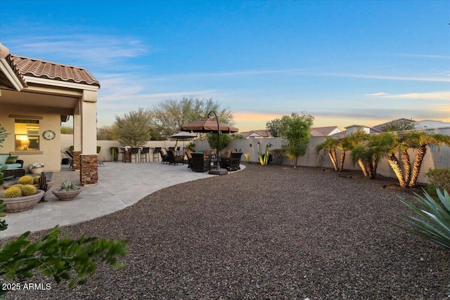 view of yard featuring a fenced backyard and a patio